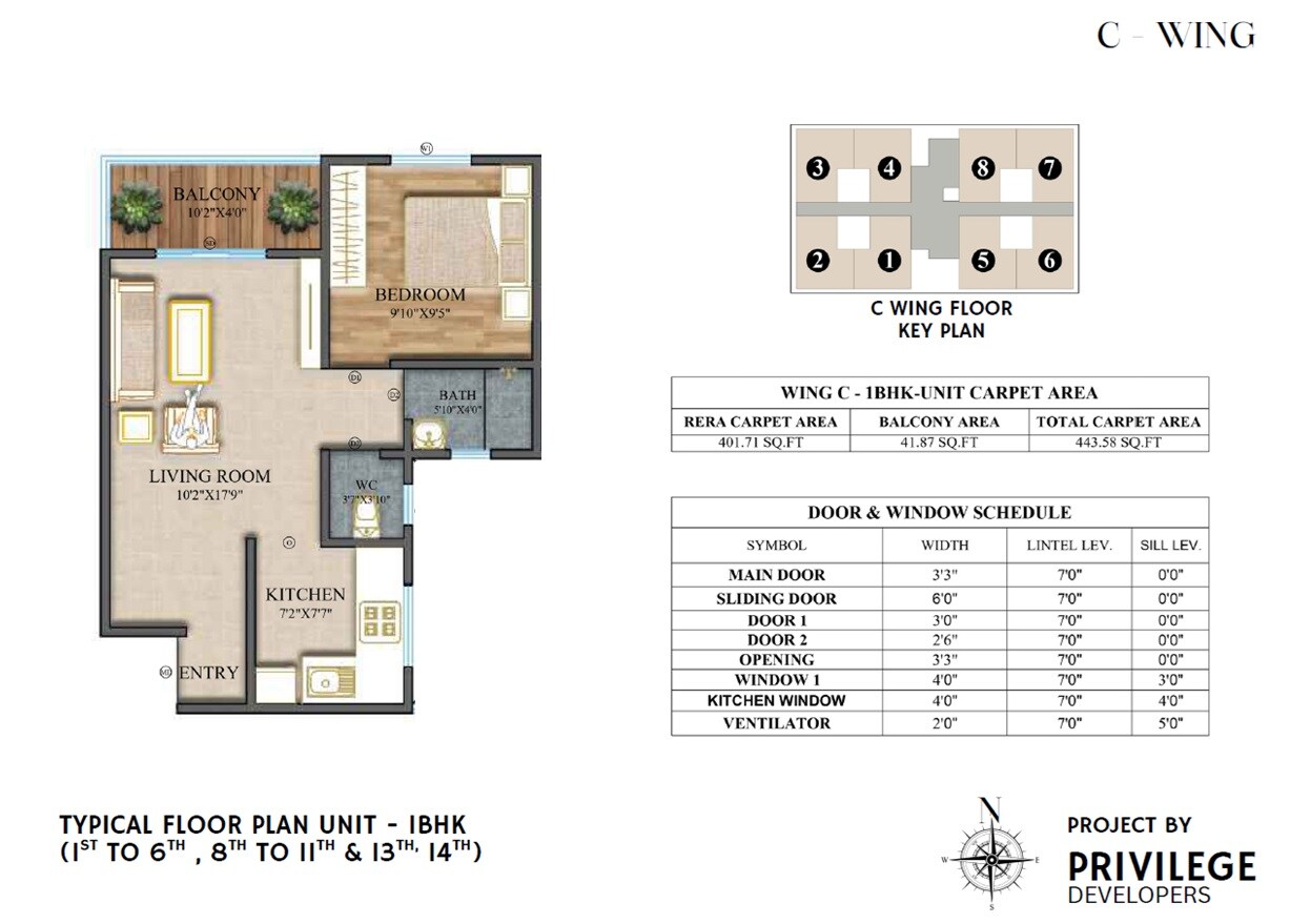 Floor plan of 1 BHK 401 Sq. Ft. Apartment in Privilege Hills, Pune