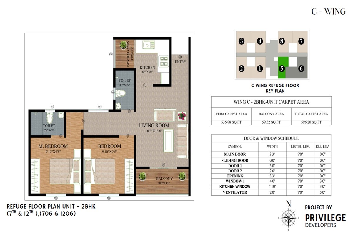 Floor plan of 2 BHK 536 Sq. Ft. Apartment in Privilege Hills, Pune
