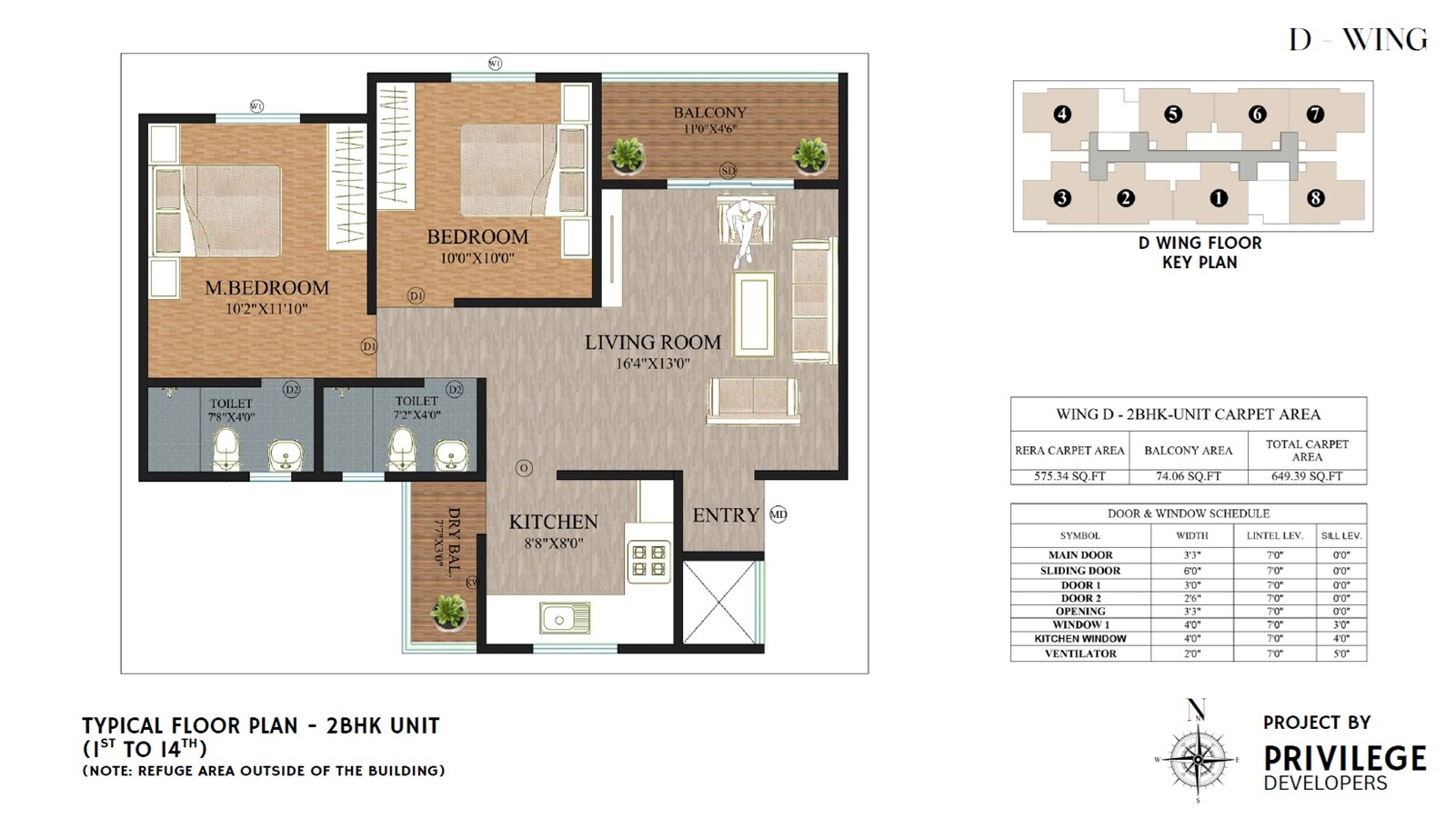 Floor plan of 2 BHK 575 Sq. Ft. Apartment in Privilege Hills, Pune