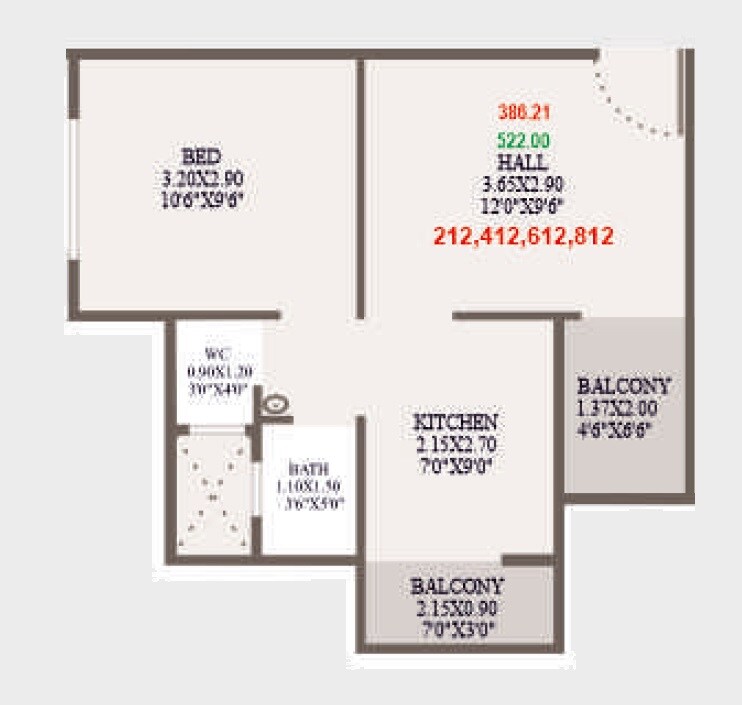 Floor plan of 1 BHK 403 Sq. Ft. Apartment in PRK Miracle, Pune