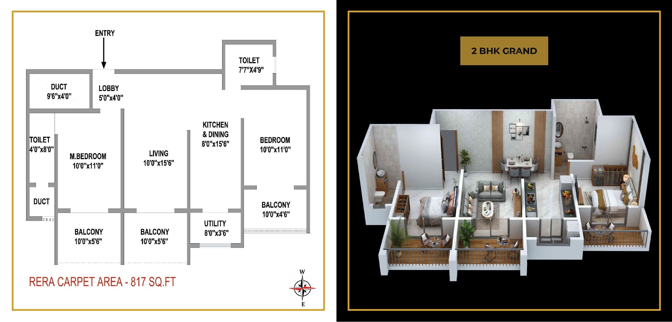 Floor plan of 2 BHK Apartment - 820 sq. ft. in Pro Prime Nest, Pune