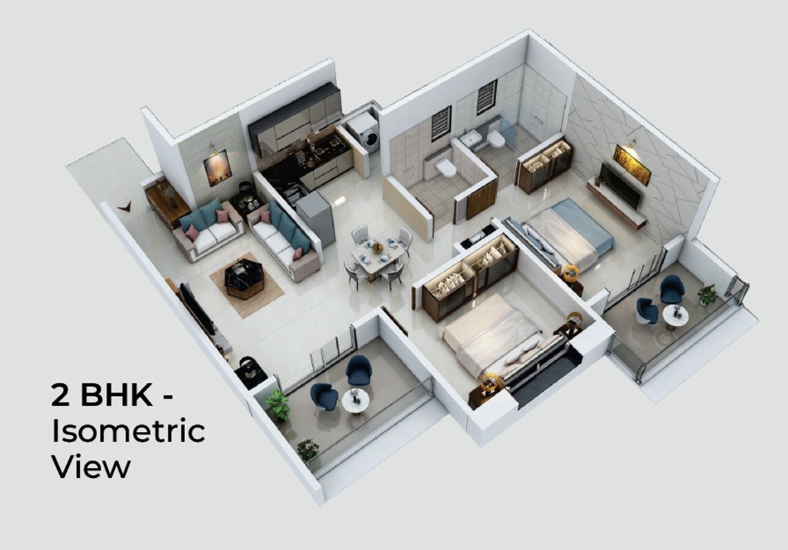 Floor plan of 2 BHK 951 Sq. Ft. Apartment in Probha Oasis, Pune