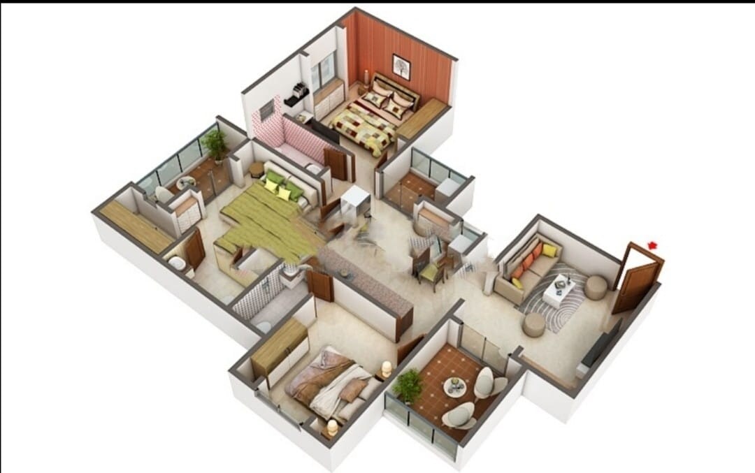 Floor plan of 3 BHK 717 Sq. Ft. Apartment in Probo Pride Township, Pune