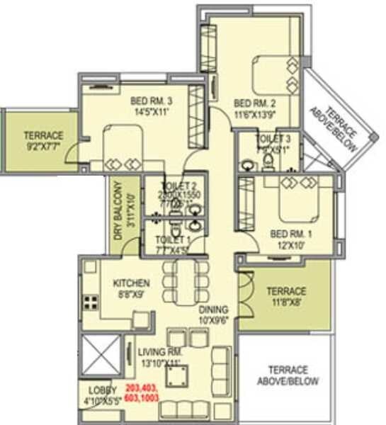 2 BHK 967 Sq. Ft. Apartment