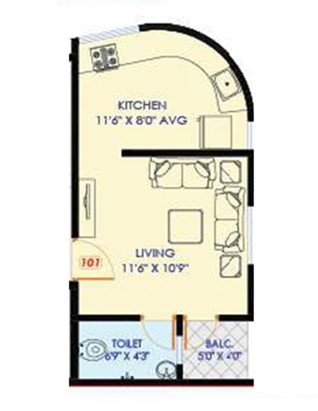 Floor plan of 260 Sq. Ft. Studio in Punit Tower, Pune