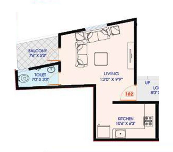 Floor plan of 272 Sq. Ft. Studio in Punit Tower, Pune