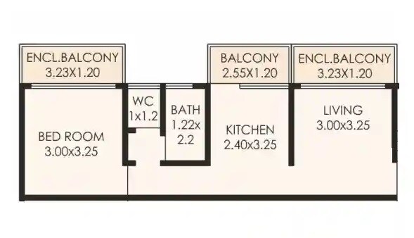 Floor plan of 1 BHK 482 Sq. Ft. Apartment in Punyashri CHS, Pune