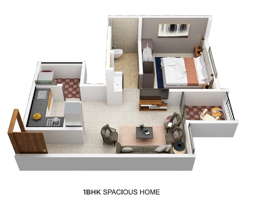 Floor plan of 1 BHK 410 Sq. Ft. Apartment in Purandar 9 Nanded, Pune