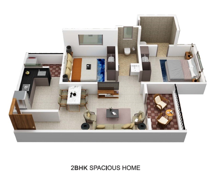 Floor plan of 2 BHK 643 Sq. Ft. Apartment in Purandar 9 Nanded, Pune