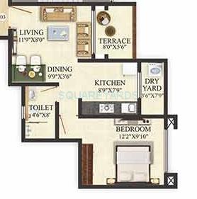 Floor plan of 1 BHK 450 Sq. Ft. Apartment in Puranik Aldea Annexo, Pune