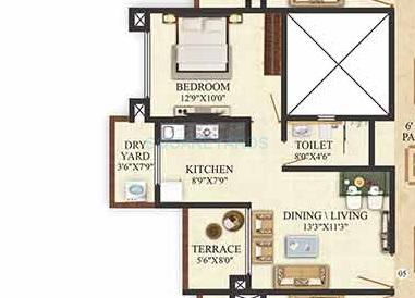 Floor plan of 1 BHK 470 Sq. Ft. Apartment in Puranik Aldea Annexo, Pune