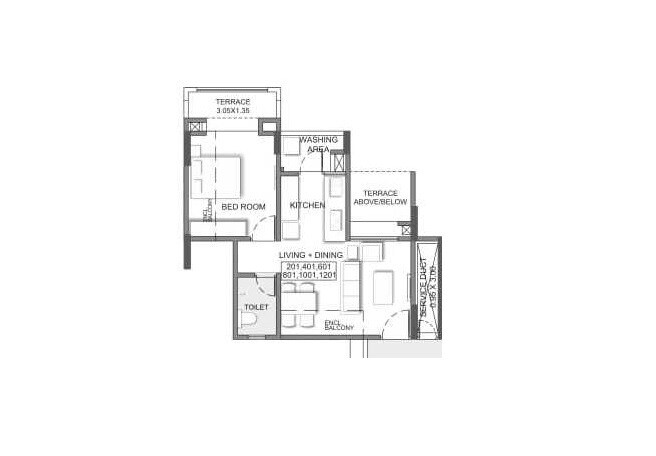 Floor plan of 1 BHK 374 Sq. Ft. Apartment in Puranik Aldea Espanola, Pune