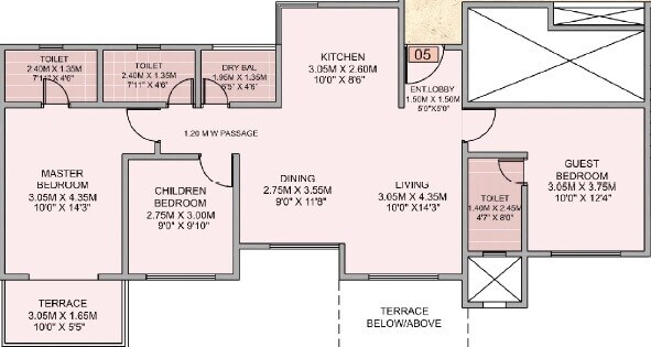 Floor plan of 3 BHK 811 Sq. Ft. Apartment in Puranik Aldea Espanola, Pune