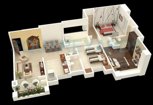 Floor plan of 3 BHK 682 Sq. Ft. Apartment in Puranik Aldea Espanola, Pune