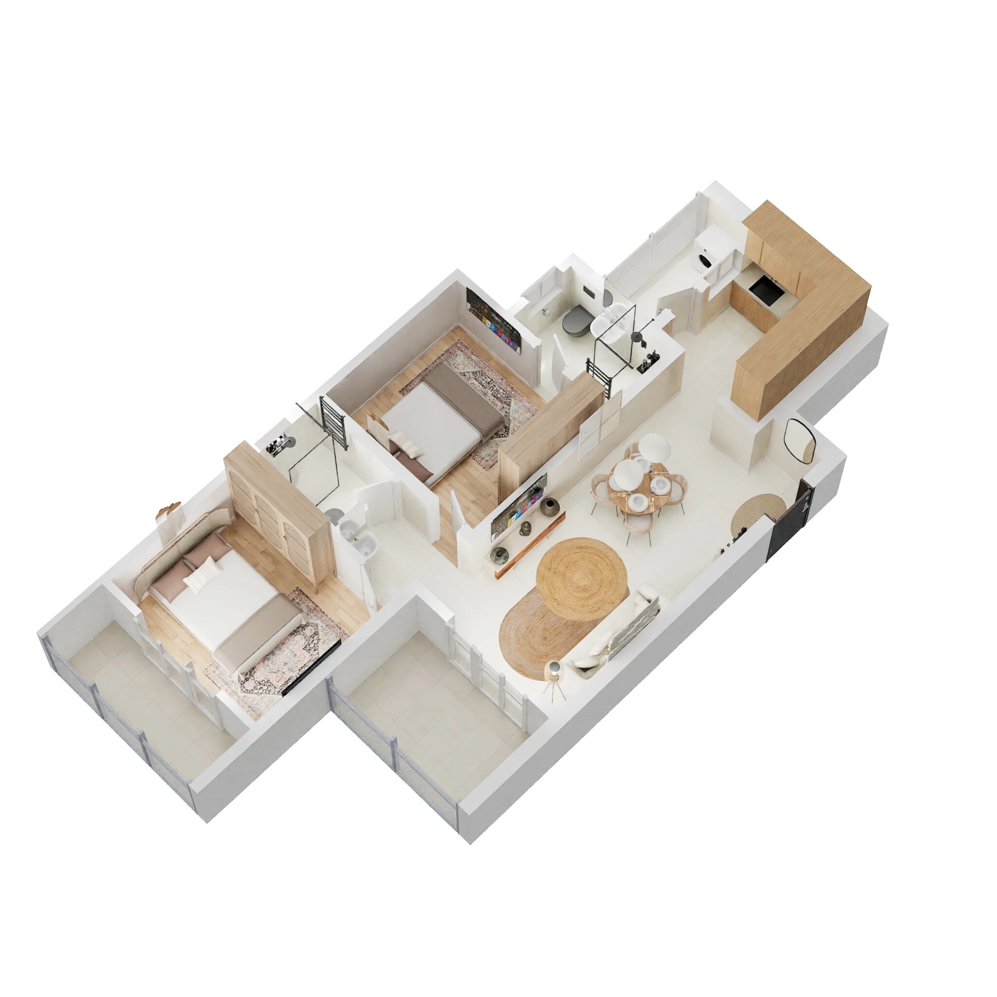 Floor plan of 2 BHK 733 Sq. Ft. Apartment in Puraniks Abitante Fiore, Pune