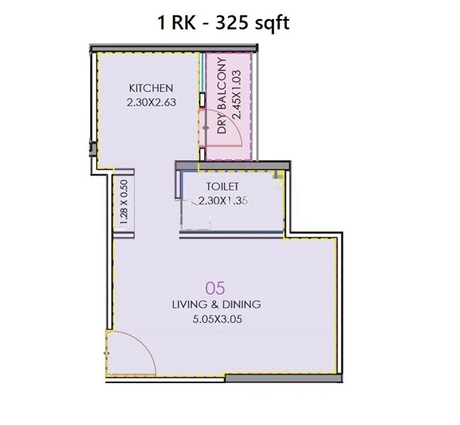 Floor plan of 325 Sq. Ft. Studio in Puraniks Abitante Fiore, Pune