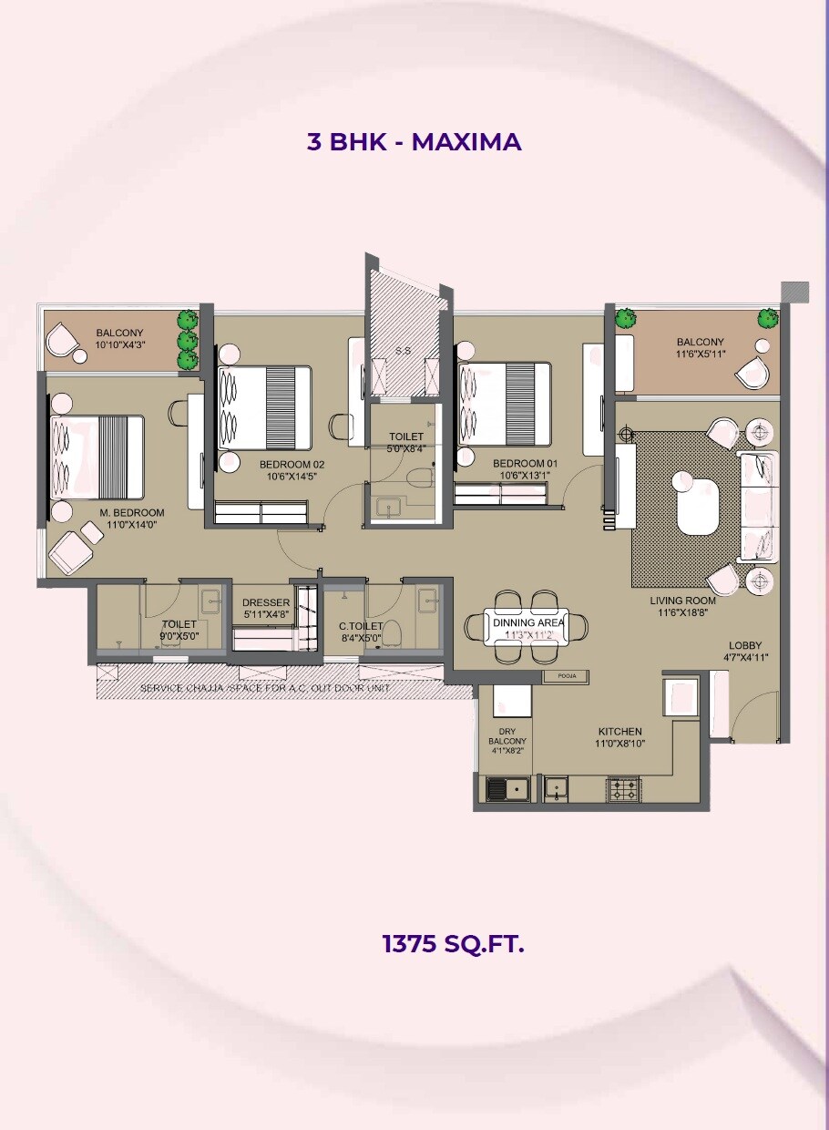 3 BHK 1375 Sq. Ft. Apartment
