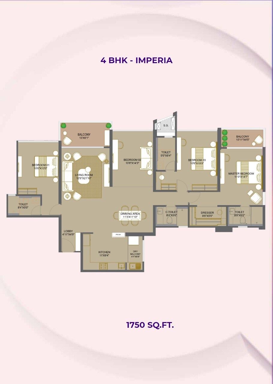 4 BHK 1700 Sq. Ft. Apartment