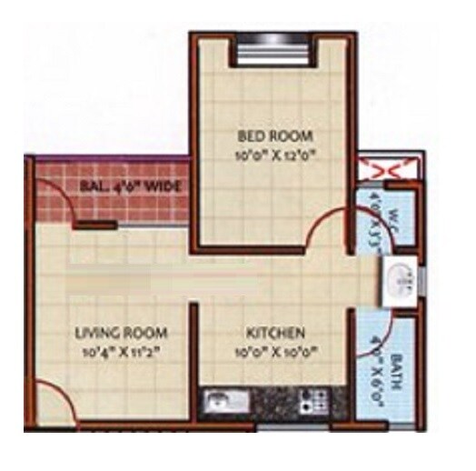 Floor plan of 1 BHK 453 Sq. Ft. Apartment in Pushkar Snehangan, Pune