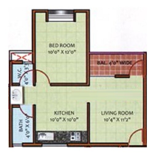 Floor plan of 1 BHK 514 Sq. Ft. Apartment in Pushkar Snehangan, Pune