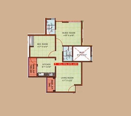 Floor plan of 2 BHK 658 Sq. Ft. Apartment in Pushkar Snehangan, Pune