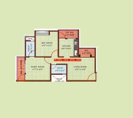 Floor plan of 2 BHK 676 Sq. Ft. Apartment in Pushkar Snehangan, Pune
