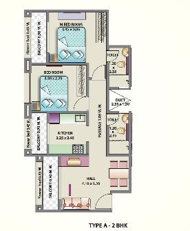 Floor plan of 2 BHK 572 Sq. Ft. Apartment in Pushpendra City Mahalakshmi Presidency, Pune