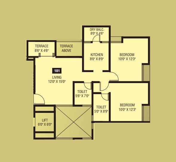Floor plan of 2 BHK 663 Sq. Ft. Apartment in Pushpganga Pooja Enclave, Pune