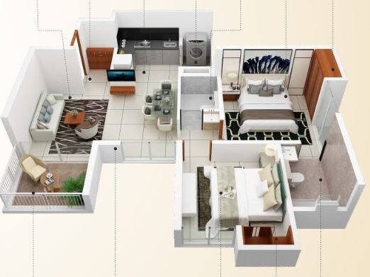 Floor plan of 2 BHK 750 Sq. Ft. Apartment in Pyramid Atlante, Pune