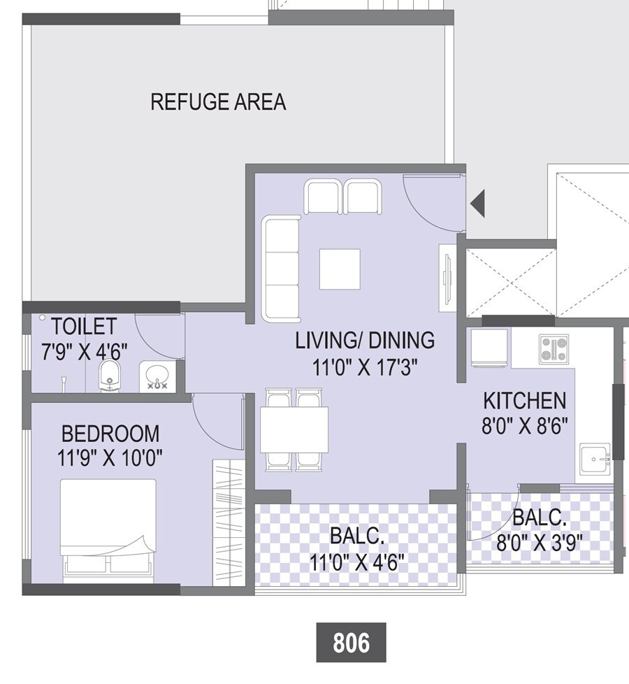 Floor plan of 1 BHK 538 Sq. Ft. Apartment in Pyramid Parkland, Pune