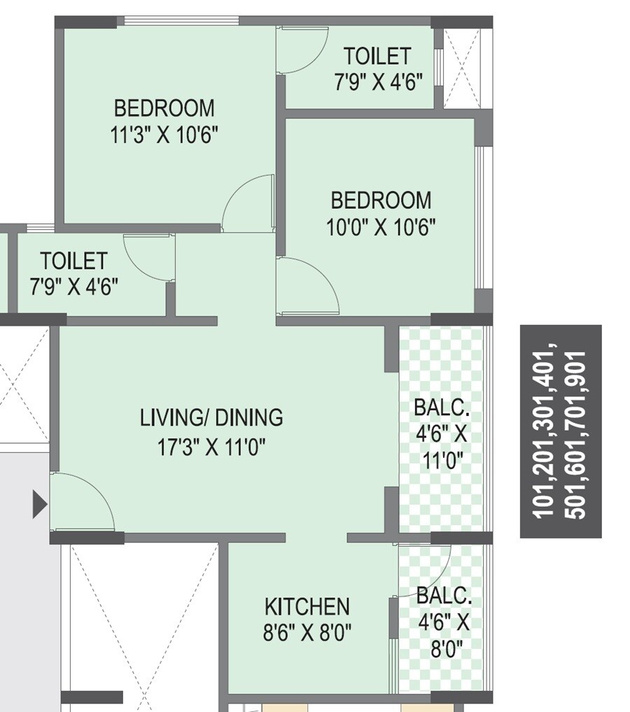 Floor plan of 2 BHK 772 Sq. Ft. Apartment in Pyramid Parkland, Pune