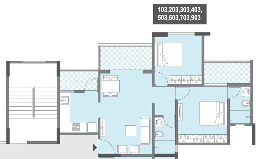 Floor plan of 2 BHK 800 Sq. Ft. Apartment in Pyramid Parkland, Pune