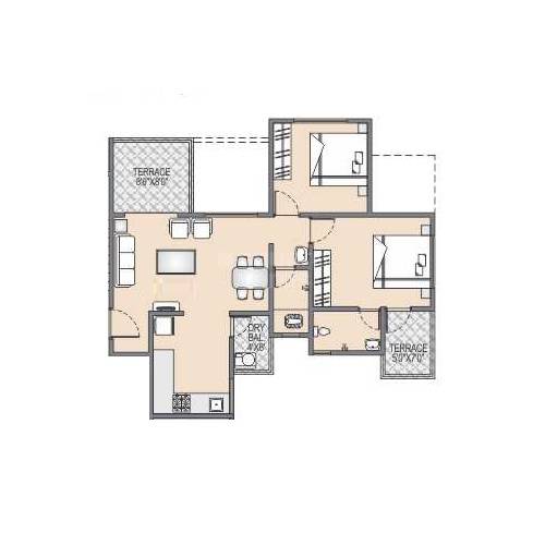 Floor plan of 2 BHK 494 Sq. Ft. Apartment in R R Lunkad 39 Avenue, Pune