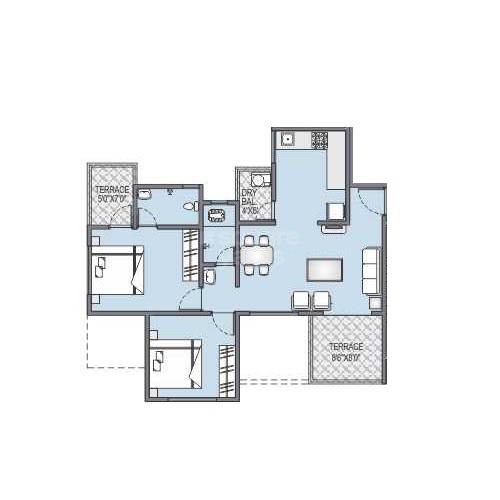 Floor plan of 2 BHK 595 Sq. Ft. Apartment in R R Lunkad 39 Avenue, Pune
