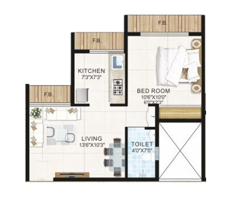 Floor plan of 1 BHK 420 Sq. Ft. Apartment in R Square Hridaan Heights, Pune