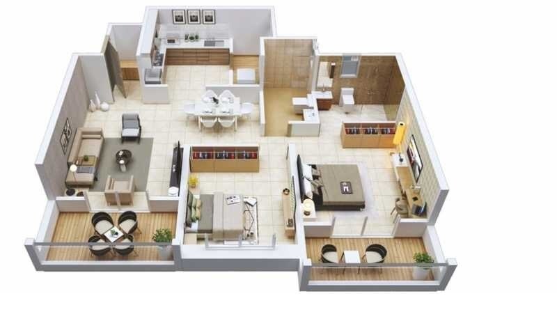 Floor plan of 2 BHK 895 Sq. Ft. Apartment in Rachana Bella Casa, Pune