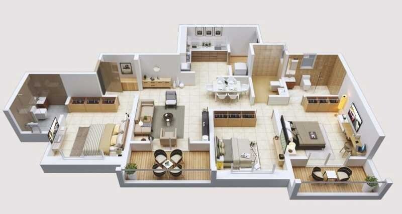 Floor plan of 3 BHK 1071 Sq. Ft. Apartment in Rachana Bella Casa, Pune