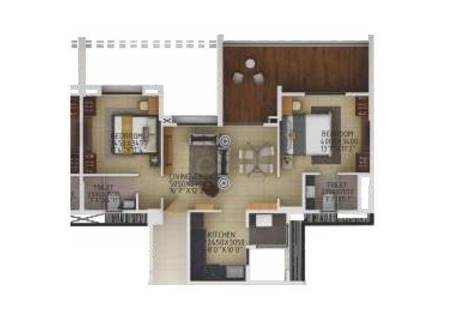 Floor plan of 2 BHK 973 Sq. Ft. Apartment in Rachana Beverly Hills, Pune