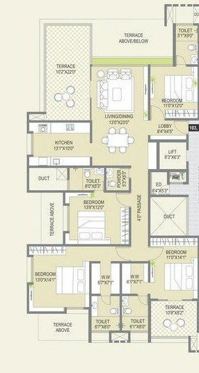4 BHK 2500 Sq. Ft. Apartment