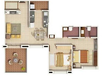 Floor plan of 2 BHK 715 Sq. Ft. Apartment in Rachna Lifestyle Bella Casa, Pune