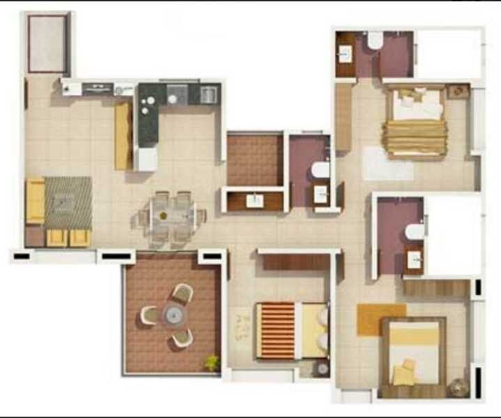 Floor plan of 3 BHK 774 Sq. Ft. Apartment in Rachna Lifestyle Bella Casa, Pune