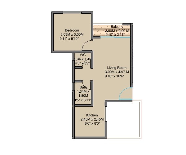 1 BHK 437 Sq. Ft. Apartment