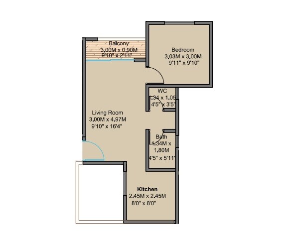 1 BHK 438 Sq. Ft. Apartment