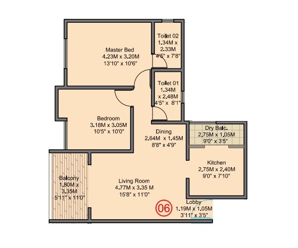 2 BHK 771 Sq. Ft. Apartment