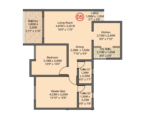 2 BHK 786 Sq. Ft. Apartment