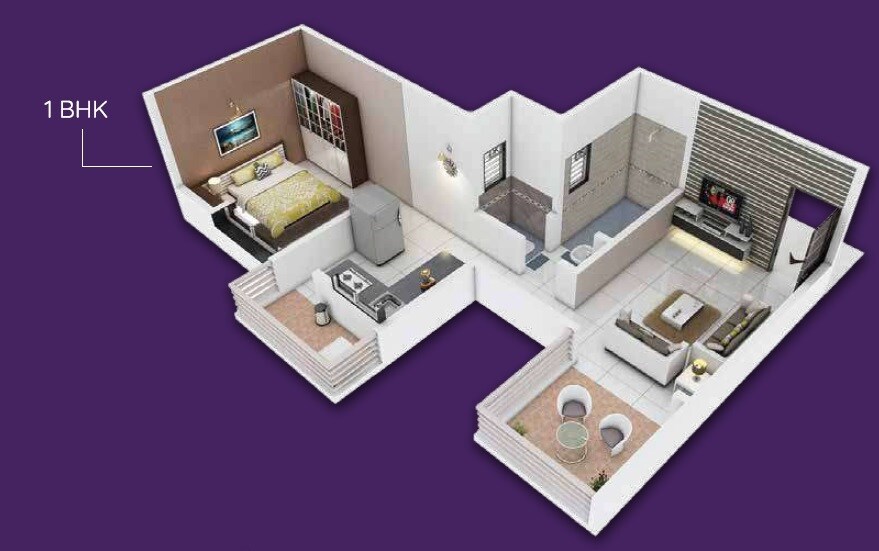 Floor plan of 1 BHK 416 Sq. Ft. Apartment in Raghunandan Kasturi, Pune