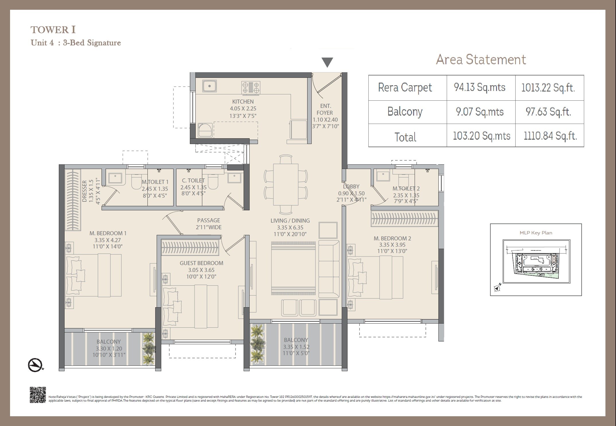 3 BHK 1111 Sq. Ft. Apartment