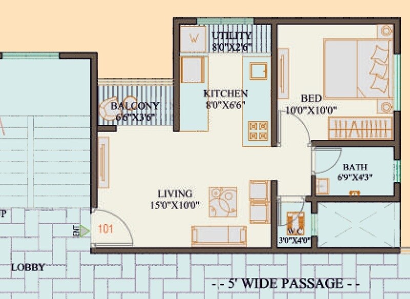 Floor plan of 1 BHK 439 Sq. Ft. Apartment in Rahi Kasturi, Pune