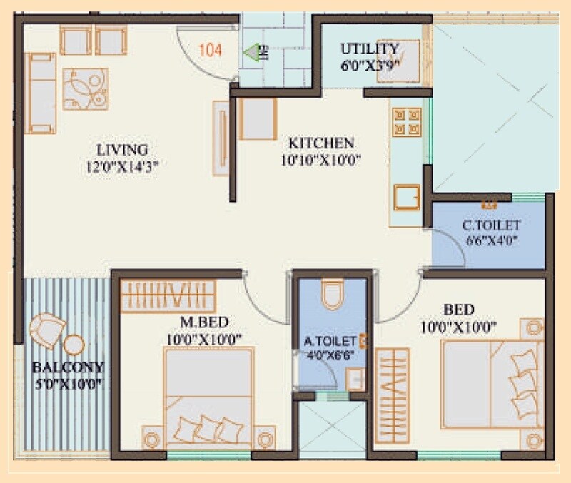 Floor plan of 2 BHK 559 Sq. Ft. Apartment in Rahi Kasturi, Pune
