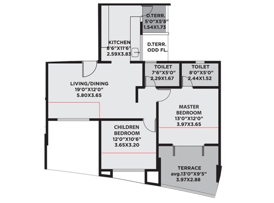 Floor plan of 2 BHK 922 Sq. Ft. Apartment in Rahul Arcus, Pune